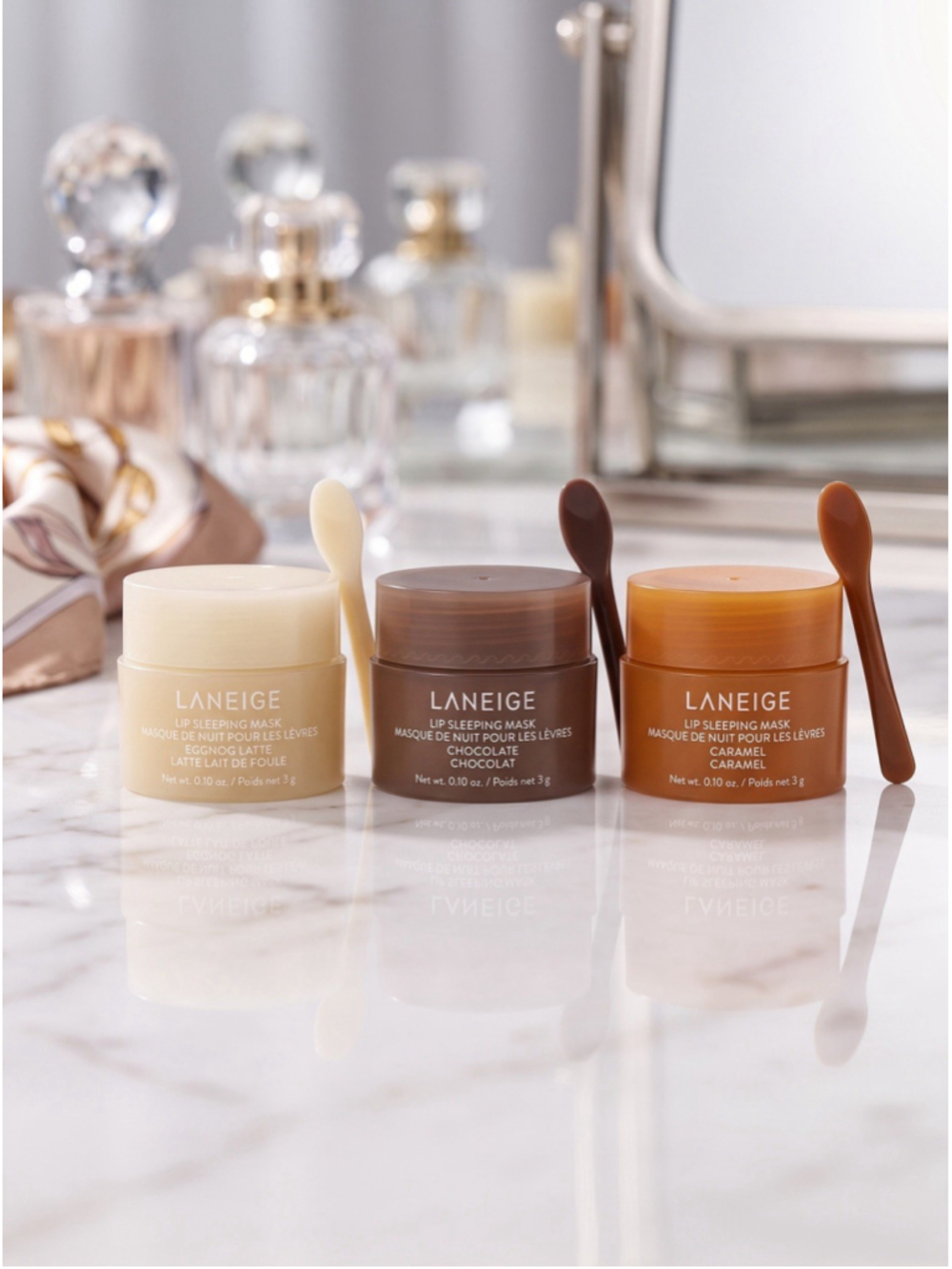 Laneige Lip Sleeping Mask Mini Travel 3pc Set Eggnog Latte Chocolate Caramel New